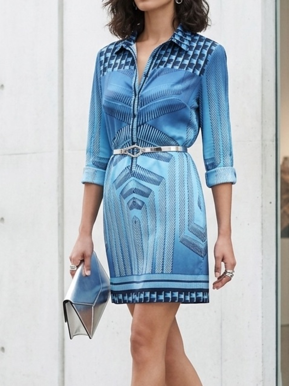 Coco & Tashi Funky Retro Blue Geometric Shirt Dress NEW!